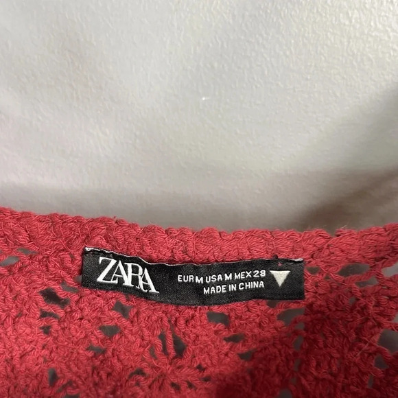 ZARA Crochet Crop Tank Top Rusty Maroon Spaghetti  Strap Bohemian Festival M - Picture 4 of 9